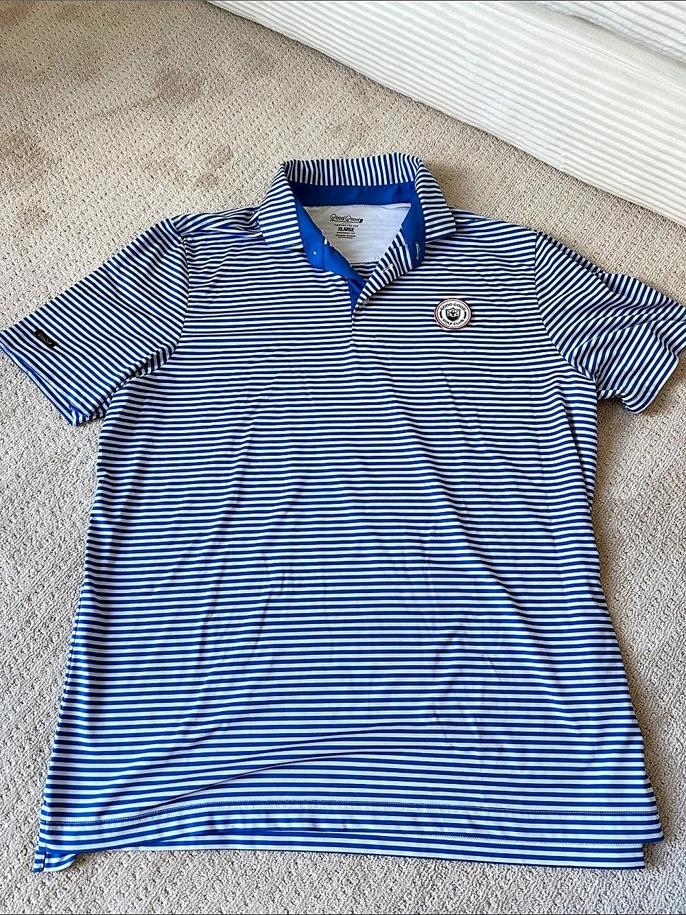 Like NEW Good Good Golf Striped Golf Polo Blue & White XL